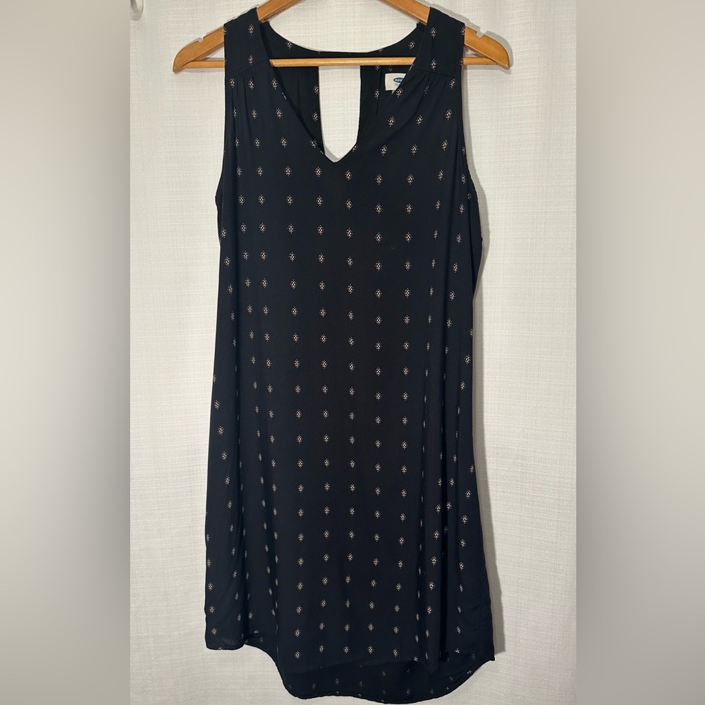 Old Navy Black and Gold Stars Sleeveless V-Neck Shift Dress Size Medium Tall